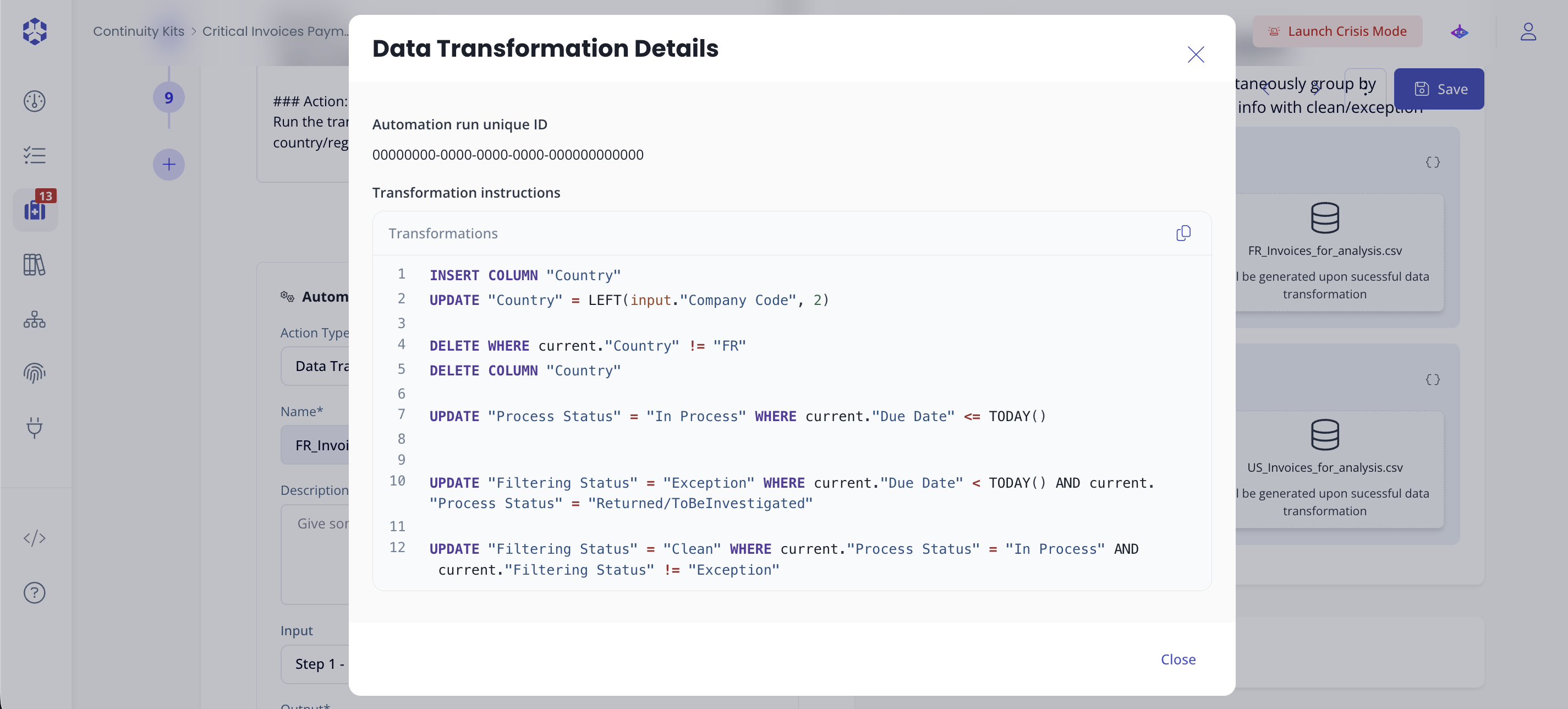 Data Transformation interface