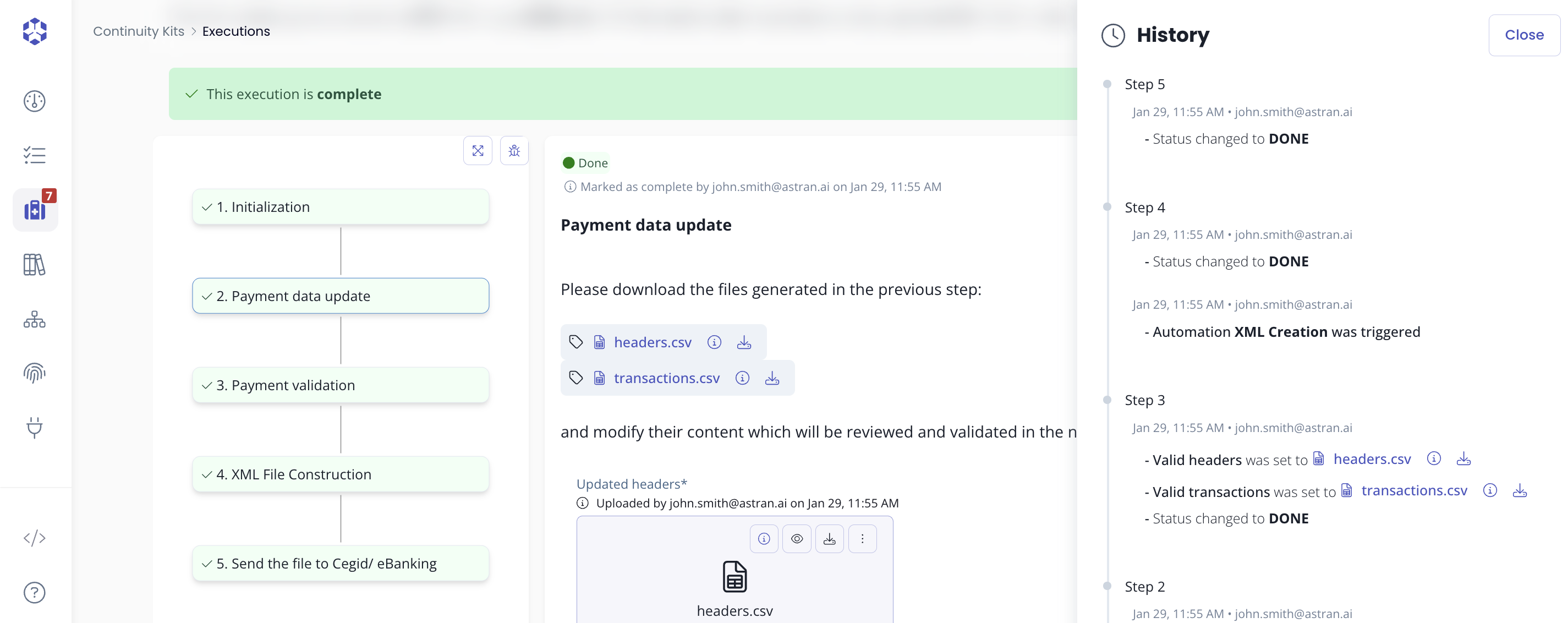Full Audit Trail interface